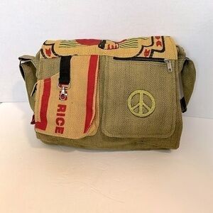 Flying High Footpath Jute peace sign crossbody messenger bag